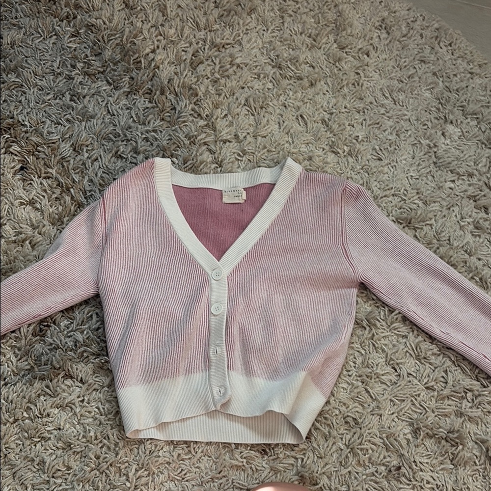 Pink and White Women's Sweater